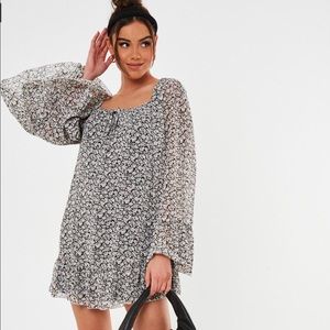 Black Floral Smock Dress